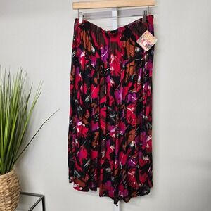 Vintage Abstract Print Midi Skirt‎ Elastic Waist Pull On Casual Artsy Colorful